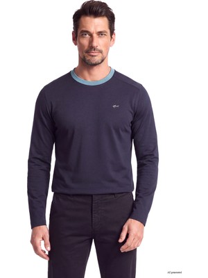 Paul & Shark Erkek Regular Fit Yuvarlak Yakalı Metalik Logo Detaylı Pamuklu Uzun Kollu Lacivert T-Shirt 16311604SM-050