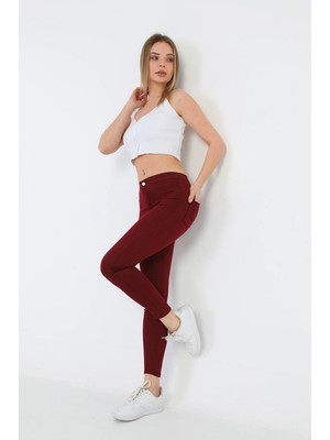 Merlavin Gabardin Kumaş Yüksek Bel Pantolon (Bordo)