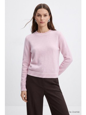 Rays Yaka Kol Çizgili Kazak 07305 Pembe
