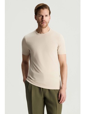 Hemington Merserize Pamuk Bisiklet Yaka Bej T-Shirt