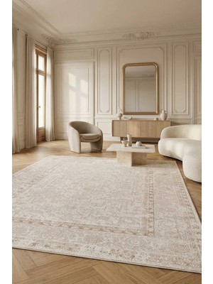 Livset Home Yumuşak Modern Krem Bej Halı Salon Mutfak Antre Yolluk Oturma Odası Çocuk Odası Halısı F933F