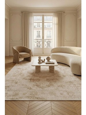Livset Home Yumuşak Modern Krem Bej Halı Salon Mutfak Antre Yolluk Oturma Odası Çocuk Odası Halısı J458A