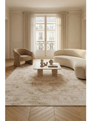Livset Home Yumuşak Modern Krem Bej Halı Salon Mutfak Antre Yolluk Oturma Odası Çocuk Odası Halısı J458A