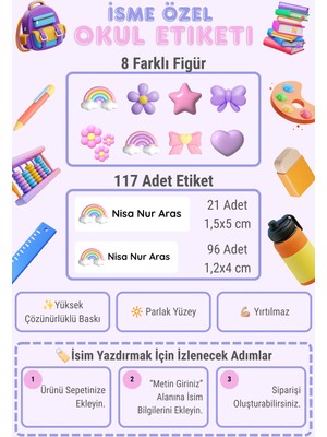MindPad Studio 117 Adet Kişiye Özel Okul Etiketi, Özel Isim Yazılabilen Etiket Seti, Defter Kalem Scooter Suluk Matara Sticker Seti