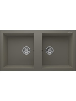 Güney Ankastre Realstone P019 Nemrut 97 97 × 52 cm Gri Granit Evye + Güçlendirilmiş Çift Giderli Sifon ve Montaj Seti