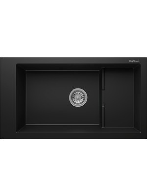 Güney Ankastre Realstone P023 Knıdos 82,5 × 46 cm Siyah Granit Evye + Güçlendirilmiş Tek Giderli Sifon ve Montaj Seti