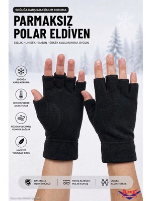 Axe Sportswear Unisex Kışlık Siyah Parmaksız Polar Eldiven Bileği Lastiksiz Manşetli Termal Sıcak Tutan Yumuşak Dokulu Kesik Yarım Parmak Eldiven