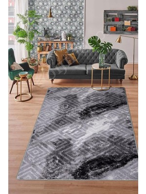 Halı Antrasit Cool Karo Yıkanabilir Kesme Ince Yolluk Kilim Salon Halısı Modelleri, Antrasit-Sa