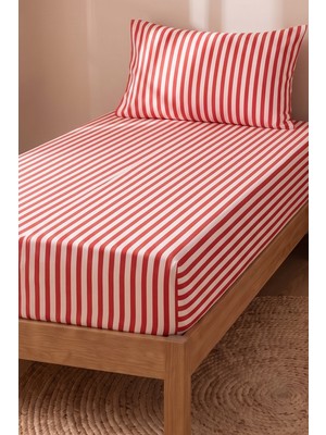 Medaillon Home Çizgili Tek Kişilik Çarşaf Takımı | Pamuklu | 100X200 cm Yatak Uyumlu Lastikli Çarşaf, 1 Adet 50X70 cm Yastık Kılıfı | Şık ve Zarif