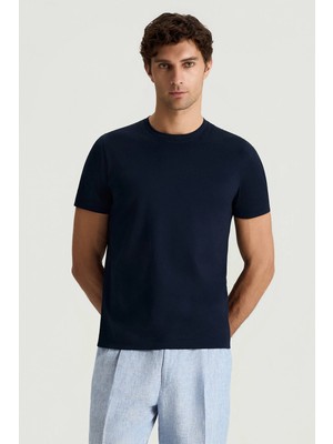 Hemington Merserize Pamuk Bisiklet Yaka Lacivert T-Shirt