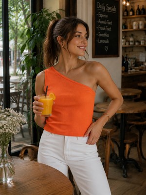 Feyece Tek Omuz Detaylı Kaşkorse Bluz