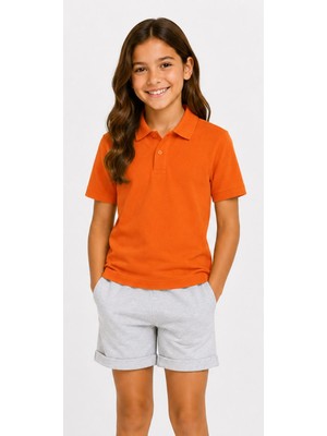 Mavimoure Unisex Pamuklu Düz Dokuma Kısa Kol Polo Yaka Okul T-Shırt