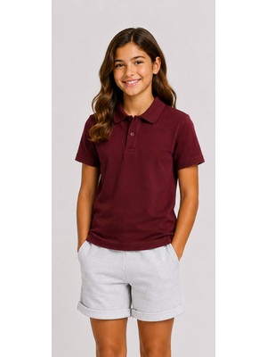 Mavimoure Unisex Pamuklu Düz Dokuma Kısa Kol Polo Yaka Okul T-Shırt