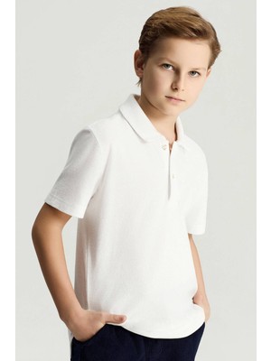 Hemington Saf Pamuk Havlu Kumaş Beyaz Polo Yaka Çocuk T-Shirt