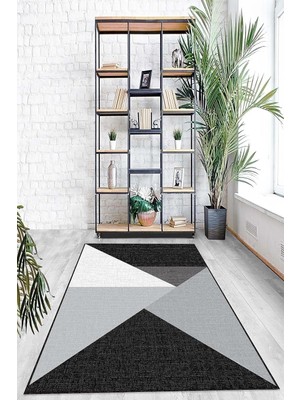 Leke Tutmaz Kaymaz Tabanlı Yıkanabilir Salon Mutfak Halısı Yolluk AR1033, Siyah, 160 x 230