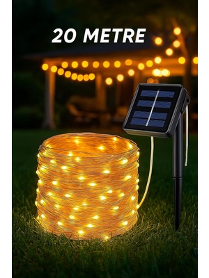 Su Geçirmez 20 Metre Güneş Enerjili Dış Mekan Solar Peri LED Işık Dekoratif Bahçe Aydınlatm
