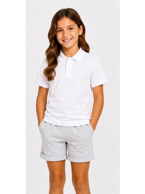 Mavimoure Unisex Pamuklu Düz Dokuma Kısa Kol Polo Yaka Okul T-Shırt