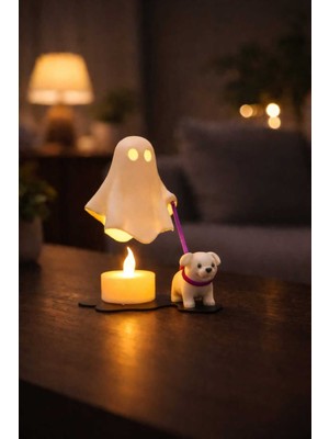Piyatech Dekoratif Hayalet ve Köpek Figürlü Mumluk-Biblo - Modern Oda Dekoru - Raf Dekoru- Tealight- Mum