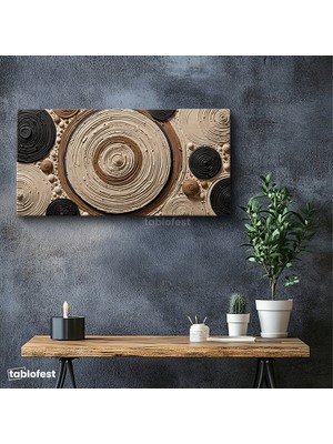 Tablofest Yatay Panoramik Kanvas Tablo Soyut Daireler Kabartma Görünümlü Soyut Tablo Ev Ofis Duvar Dekoru