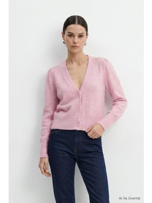 Rays V Yaka Düğmeli Hırka 70148 Pembe