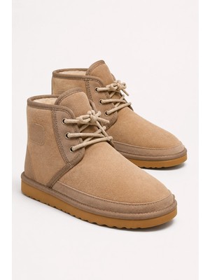 Sivarro Bağcıklı Kışlık Süet Içi Kürklü Kadın Bot - Vizon