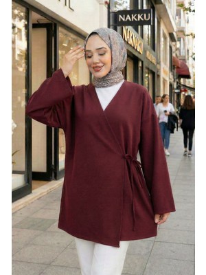 Miostil Yan Bağlamalı Atlas Tunik-Bordo