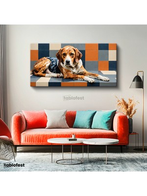 Tablofest Yatay Panoramik Kanvas Tablo Mozaik Köpek Hayvan Tablosu Ev Ofis Duvar Dekoru