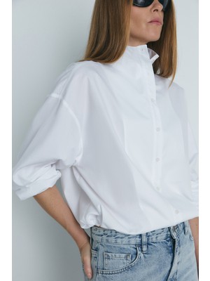 Suud Collection Ekru Eden Dik Yaka Gömlek