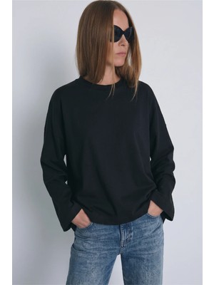 Siyah Katie Uzun Kollu Oversize Tişört