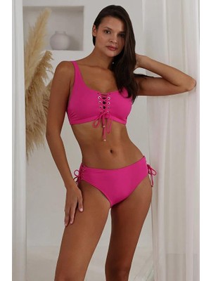 Lapieno 264211 Pembe Kuşgözü Zımba Detaylı Bağlamalı Ipli Bikini Takım