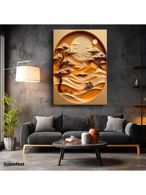 Tablofest Dikey Kanvas Tablo Bonsai Ağacı Manzara Tablosu Ev Ofis Duvar Dekoru