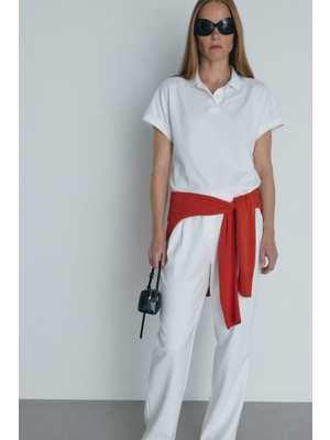Suud Collection Ekru Josie Oversize Polo Yaka Tişört