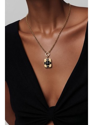 Lykos Çelik Zincir Gold Renk Vintage Model Kadın Kolye (Kutuyla Göndeirlir)