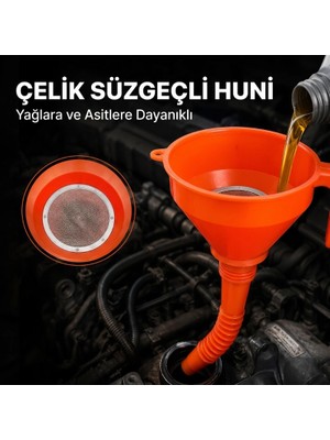 Genel Tedarik Çelik Süzgeçli Huni - Spiralli ve Sabit Borulu - 2.2 Litre Kapasite