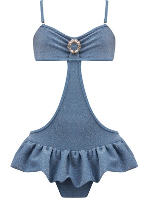 Lovekini Luna Pink Kids Swimsuit With Rose Gold Crystal Pearl Embellished Buckle