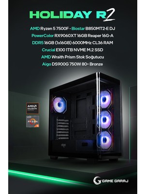 Game Garaj Holiday R2 Amd R5 7500F 16GB RX9060XT 16GB Ram 1tb SSD Freedos Oyuncu Oem Paket