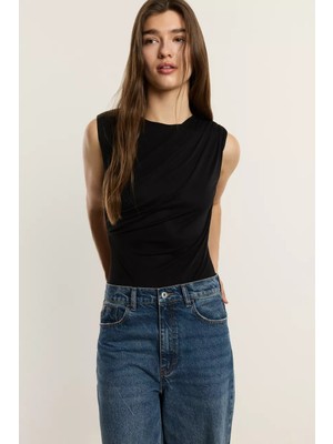 Allbucks Lefties, Büzgülü Tül Bodysuit Top Bluz Body ABLFT00015