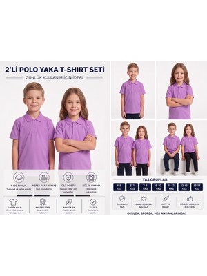 Secret Touch 2'li Paket Çocuk Kız Erkek %100 Pamuk Kısa Kollu Polo Yaka Okul Tişörtü