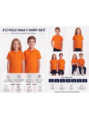 Secret Touch 2'li Paket Çocuk Kız Erkek %100 Pamuk Kısa Kollu Polo Yaka Okul Tişörtü