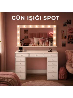 Rani BJ198 Makyaj Masası 13 Çekmeceli Takı Düzenleyici Günışığı