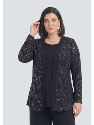Lilas Xxl Büyük Beden Gümüş Renkli Ikili Takım Abiye Bluz