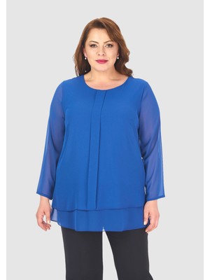 Lilas Xxl Büyük Beden Saks Renkli Şifon Bluz