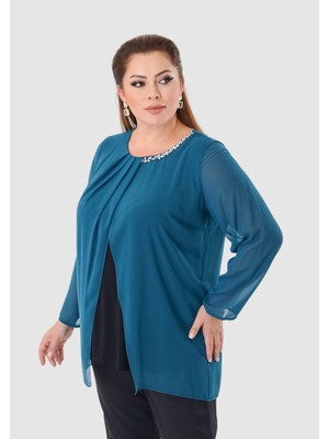 Lilas Xxl Büyük Beden Yeşil Renkli Şifon Bluz