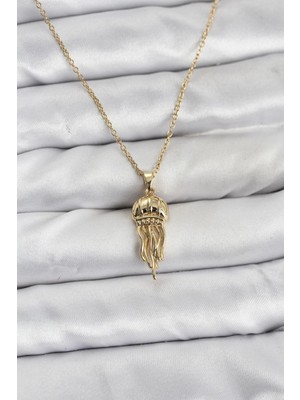Marsilyan™- 316L Çelik Zincir Gold Renk Deniz Anası Model Zirkon Taşlı Kadın Kolye