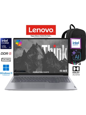 Lenovo thinkbook 16 Intel Core Ultra 5 125U 64GB 2tb SSD 16" IPS W11 Pro Taşınabilir Bilgisayar 21MS005KTR Prestij Çanta