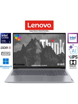 Lenovo thinkbook 16 Intel Core Ultra 5 125U 16GB 512GB SSD 16" IPS W11 Pro Taşınabilir Bilgisayar 21MS005KTR Prestij