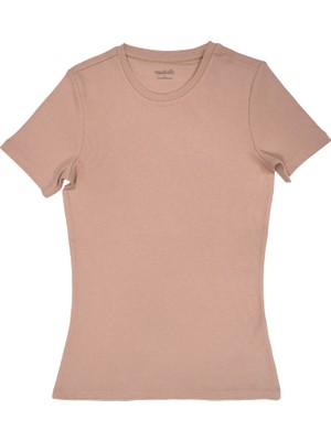 Organickid Dusty Rose Kadın Gül Kurusu Bisiklet Yaka T-Shirt