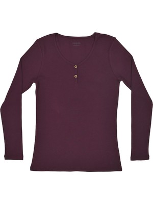 Organickid Dusty Rose Kadın Bordo V Yaka T-Shirt