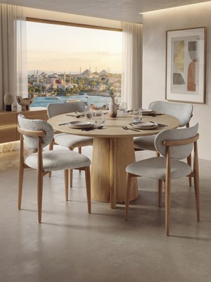 Koçak Home Iskandinav Stil Metal Ceviz Ayak & Beyaz Kumaş Yemek Masası Sandalyesi 4 Sandalye