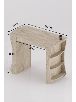 Esranın Dünyası Mutfak Masası Mutfak Adası Ada Masa Bar Masası Kahvaltı Masası Raflı Çok Amaçlı Dolap Modern Masa 120X60 cm 9835 Traverten